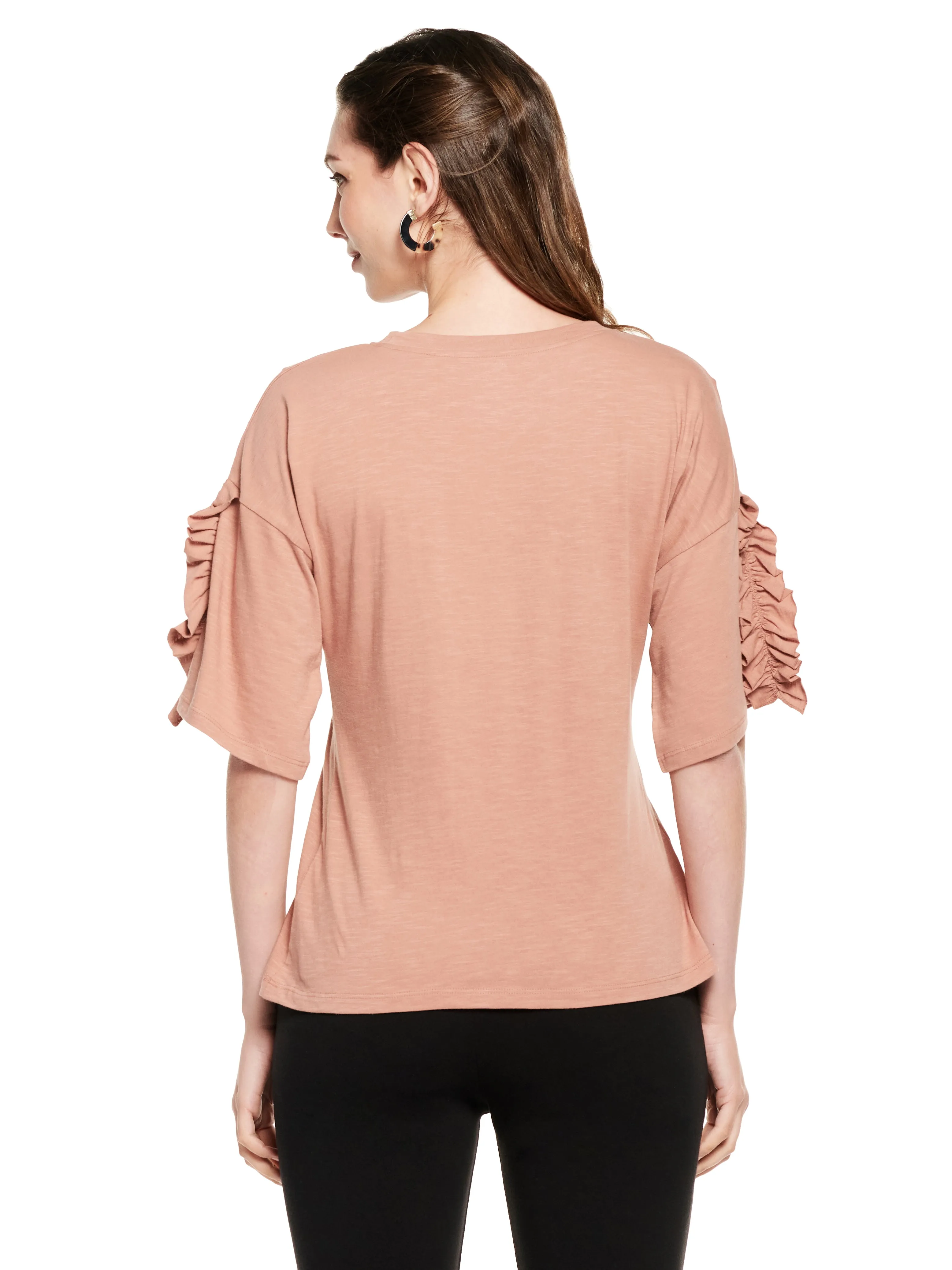 Ruffled Sleeve Cotton Slub Top