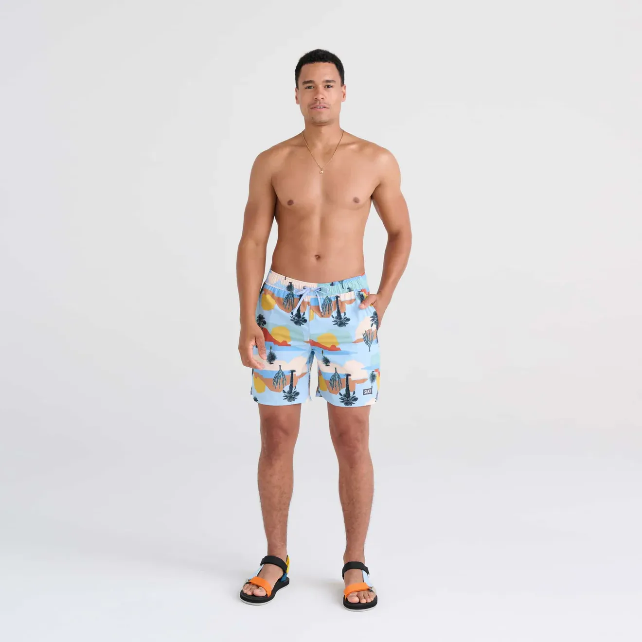 Saxx Mens Oh Buoy Stretch Volley 7" Swim Short - Baja Bound - Chambray Multi