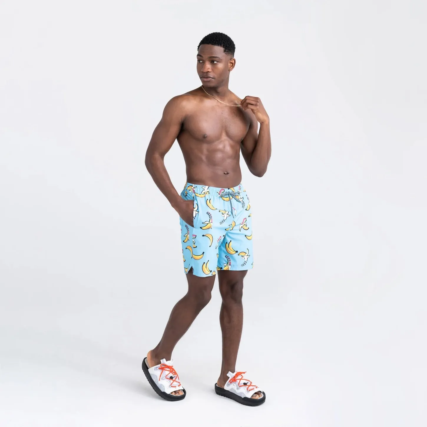 Saxx Mens Oh Buoy Stretch Volley 7" Swim Short - Rainbow Bananas