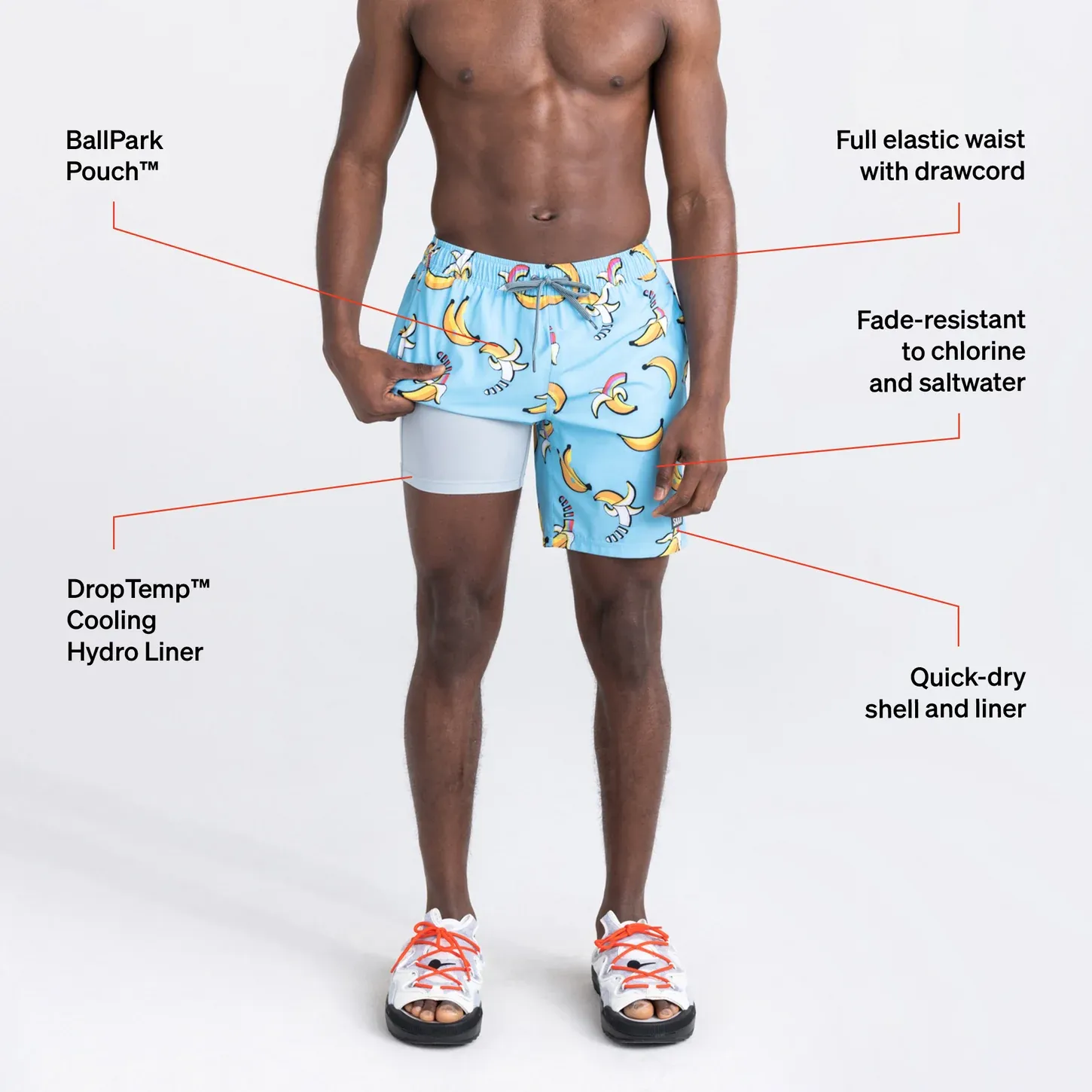 Saxx Mens Oh Buoy Stretch Volley 7" Swim Short - Rainbow Bananas