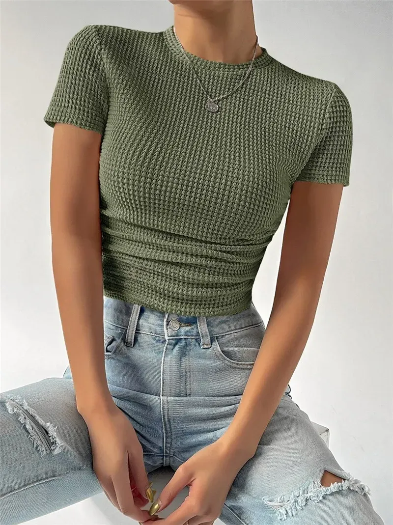 Second Skin Textured Short Sleeve Fitted Knit Top