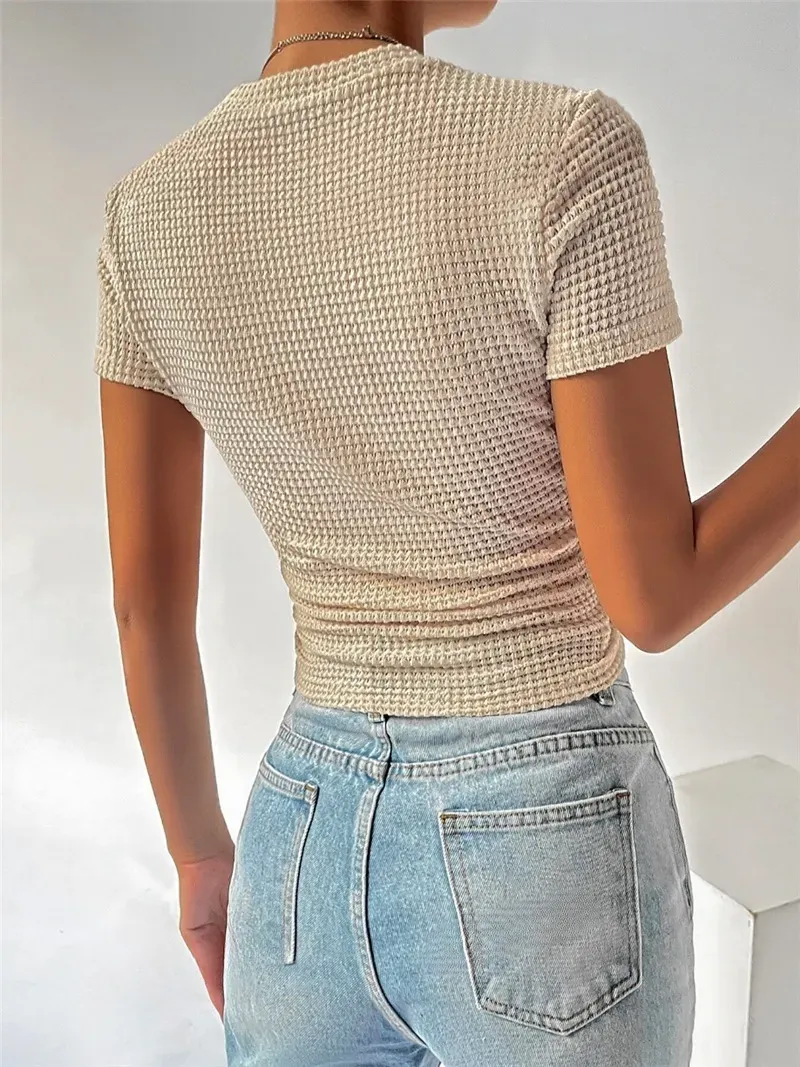 Second Skin Textured Short Sleeve Fitted Knit Top