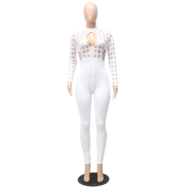 Sheer Mesh Patchwork Keyhole Jumpsuit