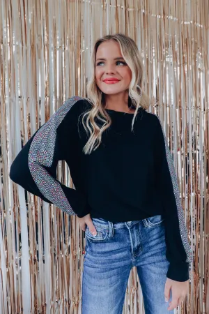 Shimmer Metallic Sequin Sleeve Top - Silver