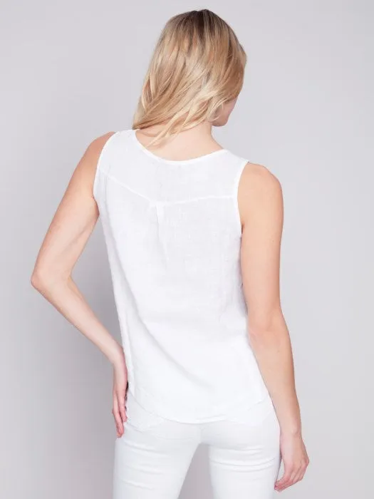 Sleeveless Linen Top with Side Buttons