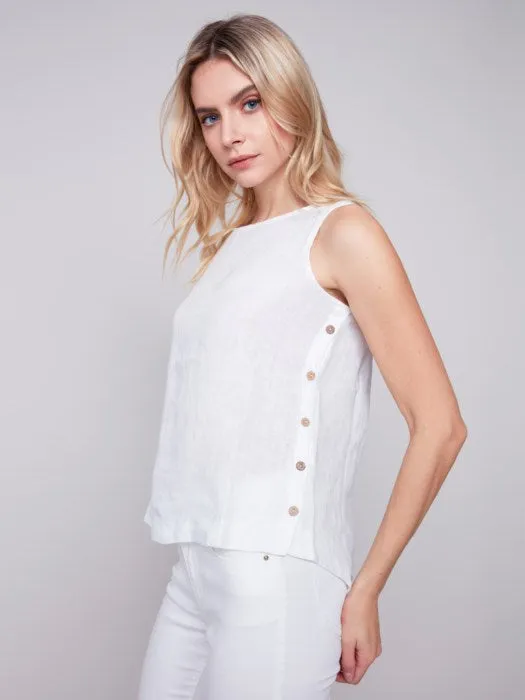 Sleeveless Linen Top with Side Buttons