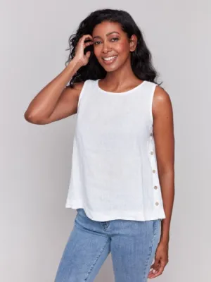 Sleeveless Linen Top with Side Buttons