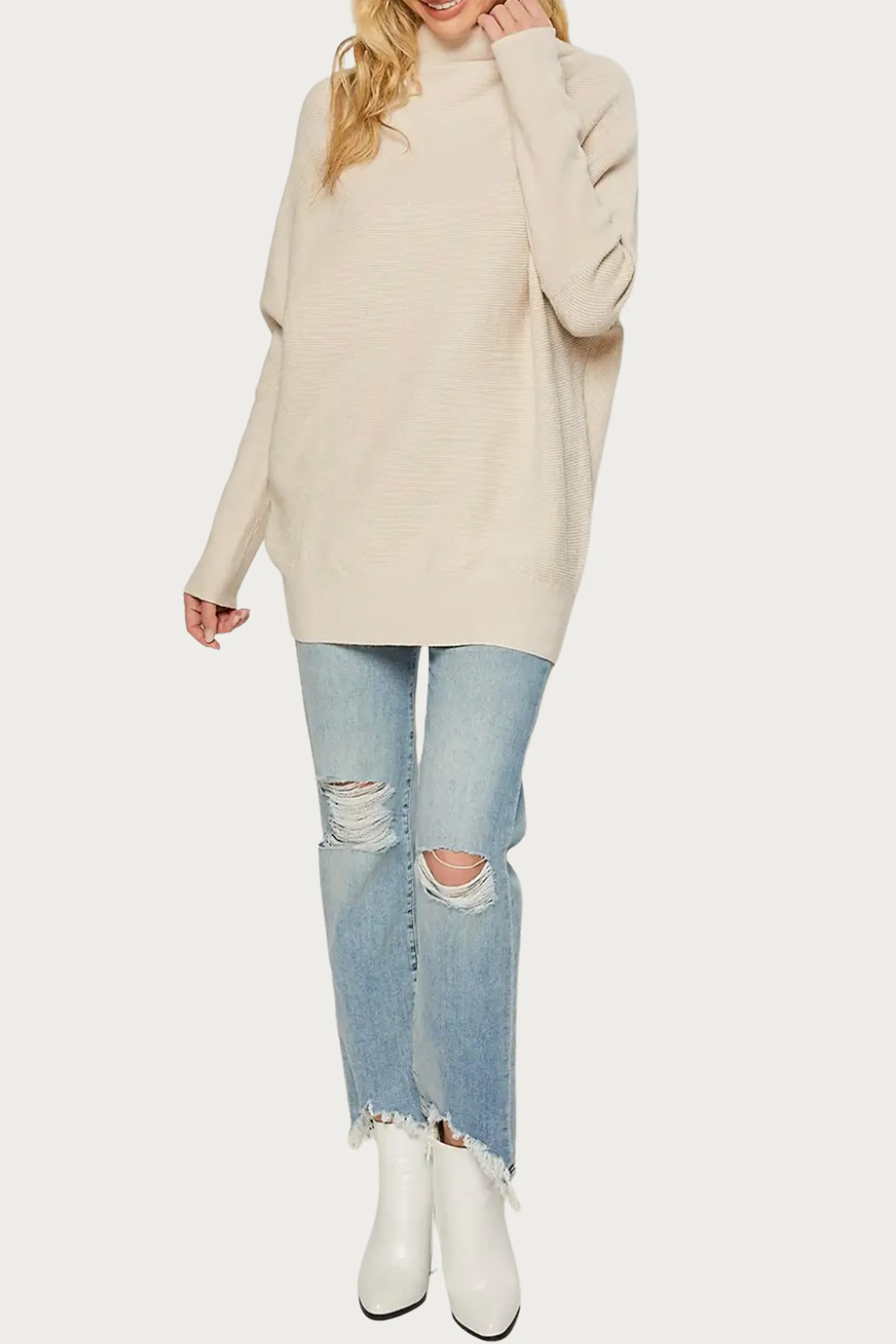 SLOUCH-NECK DOLMAN PULLOVER