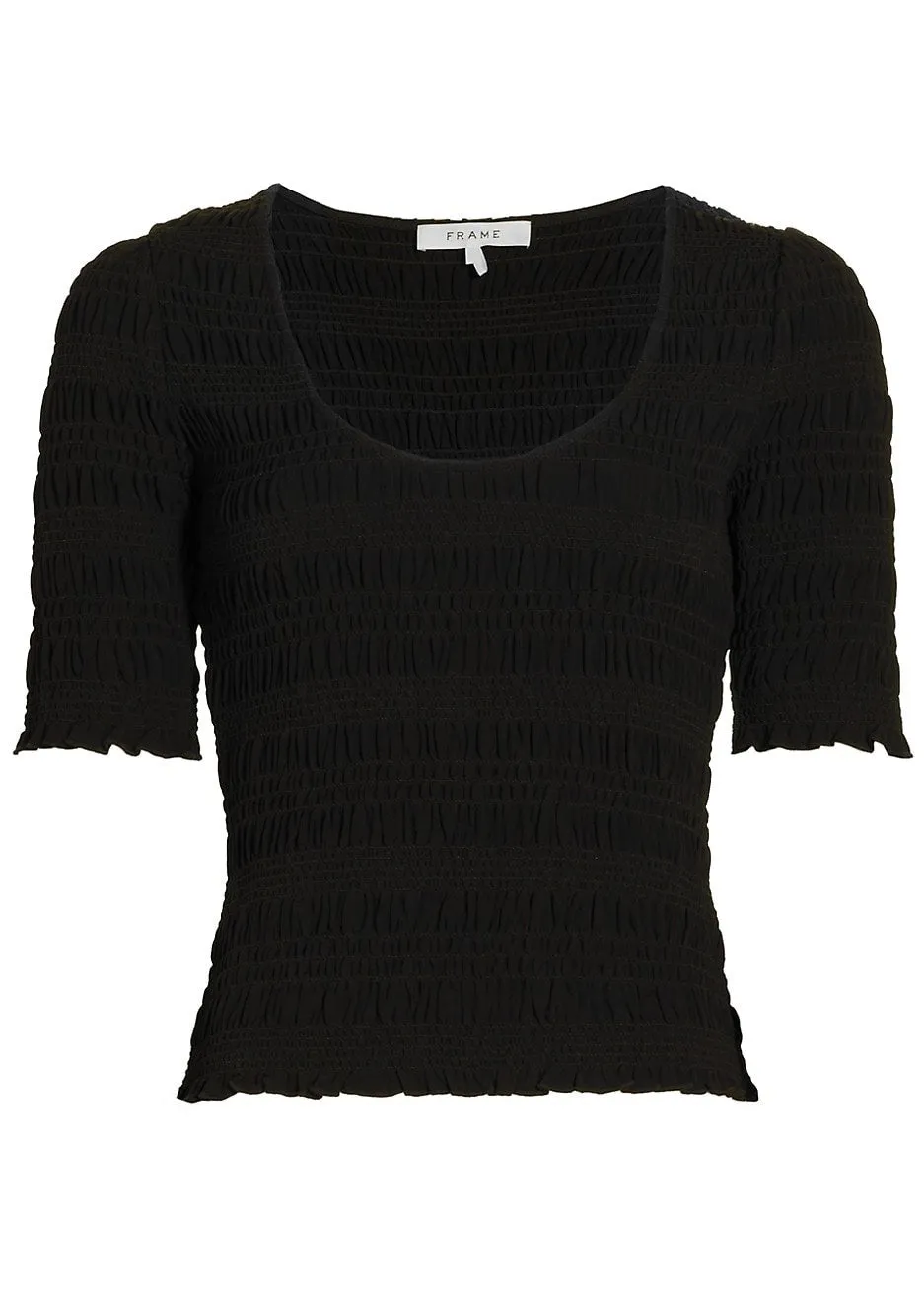 Smocked S/S Knit Top (Noir)