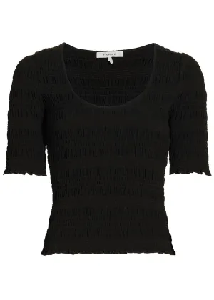 Smocked S/S Knit Top (Noir)