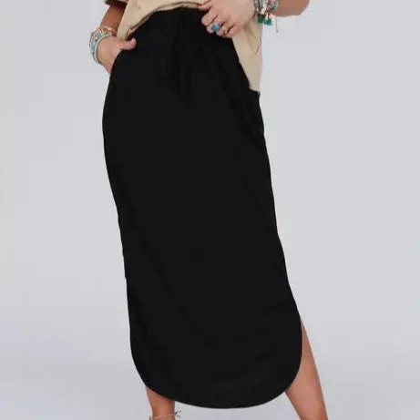 So Comfy Drawstring Maxi Skirt - Black