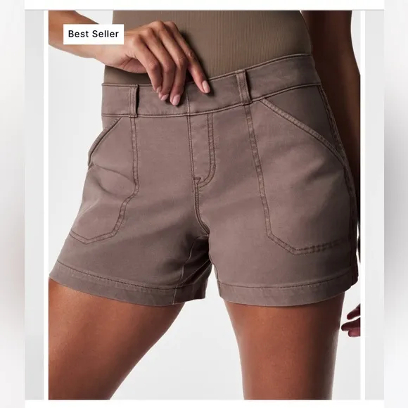 Spanx Stretch Twill Shorts, 4&quot;-Cedar-M-NWT
