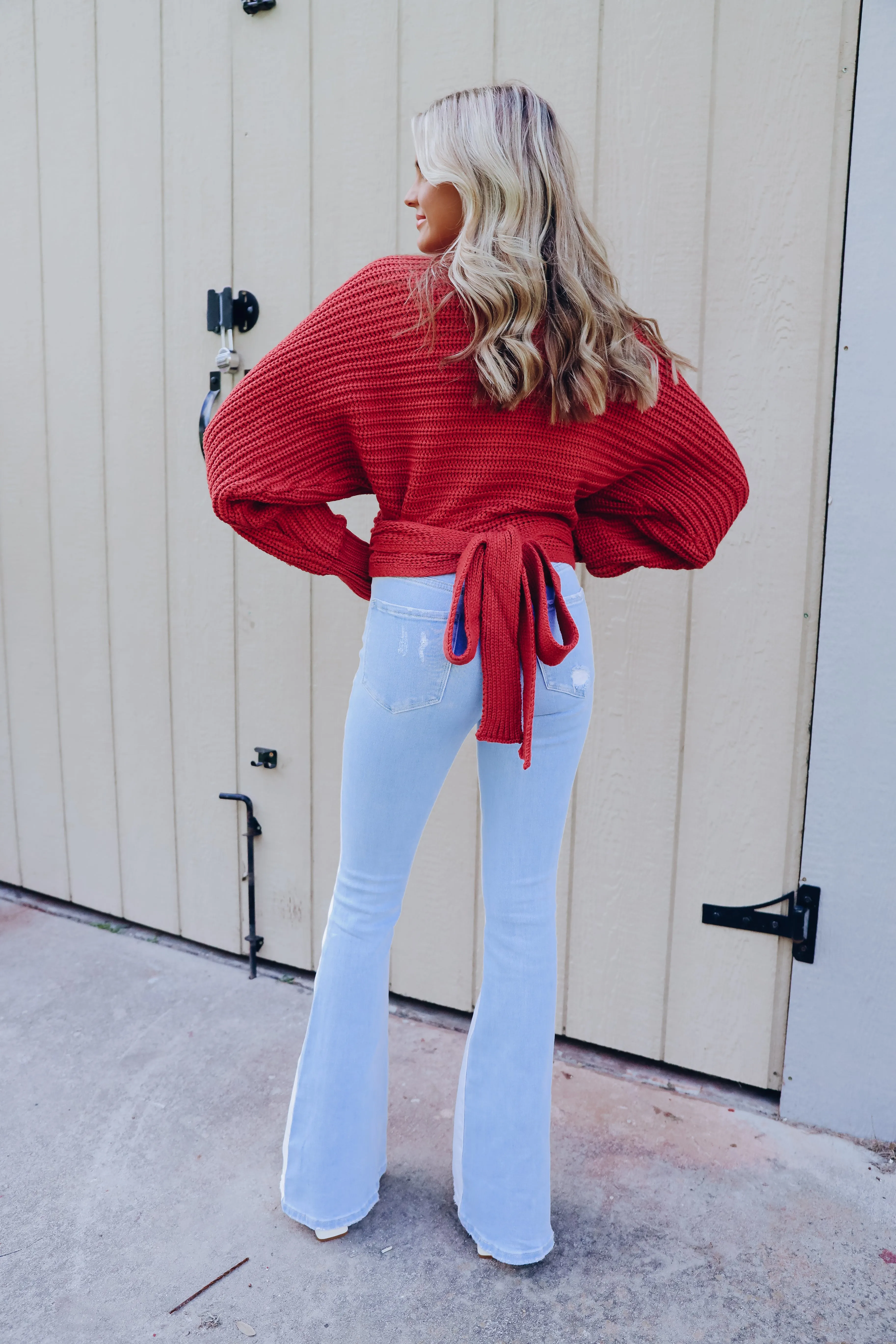 Spencer Surplice Tie Back Knit Sweater - Terra Cota