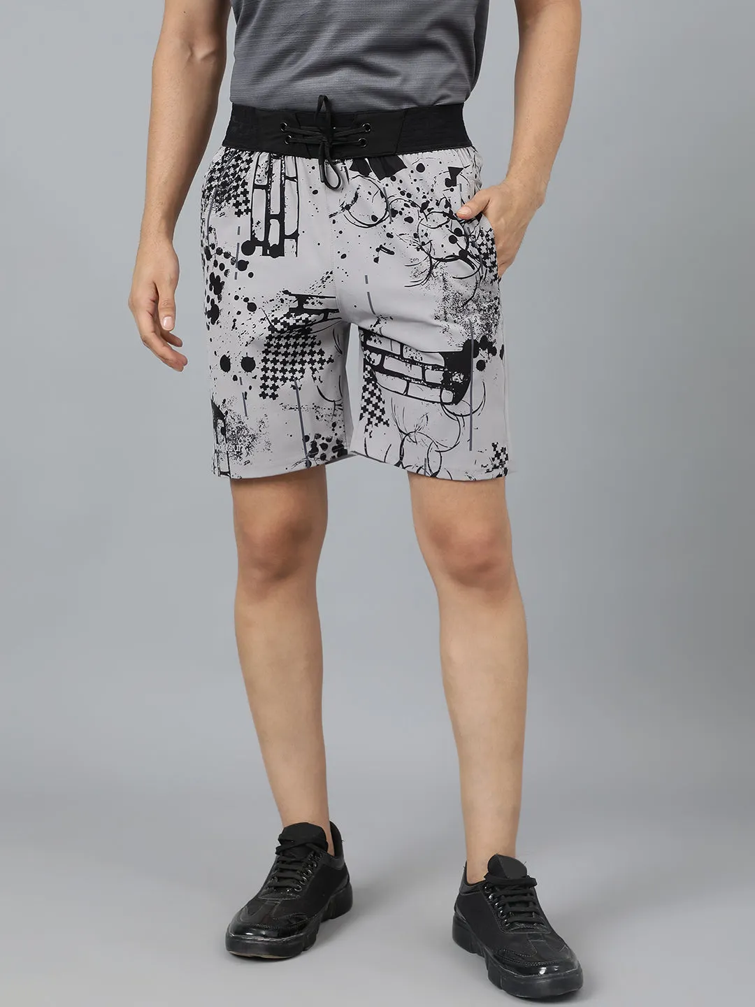 Sport Sun Light Grey Printed Men NS Lycra Shorts
