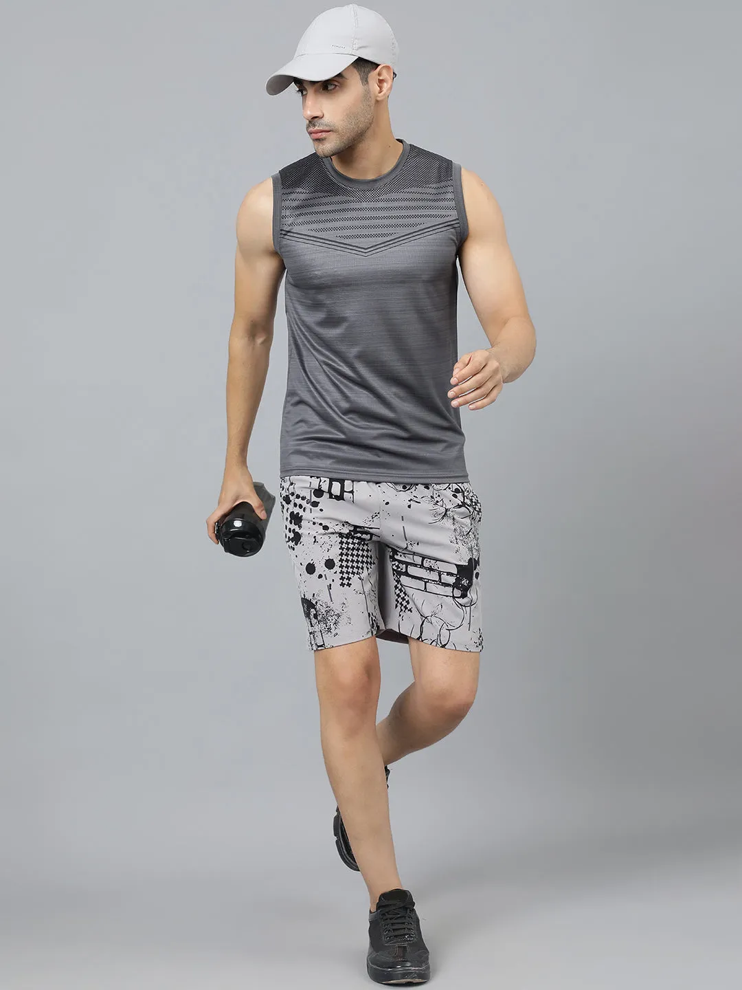 Sport Sun Light Grey Printed Men NS Lycra Shorts