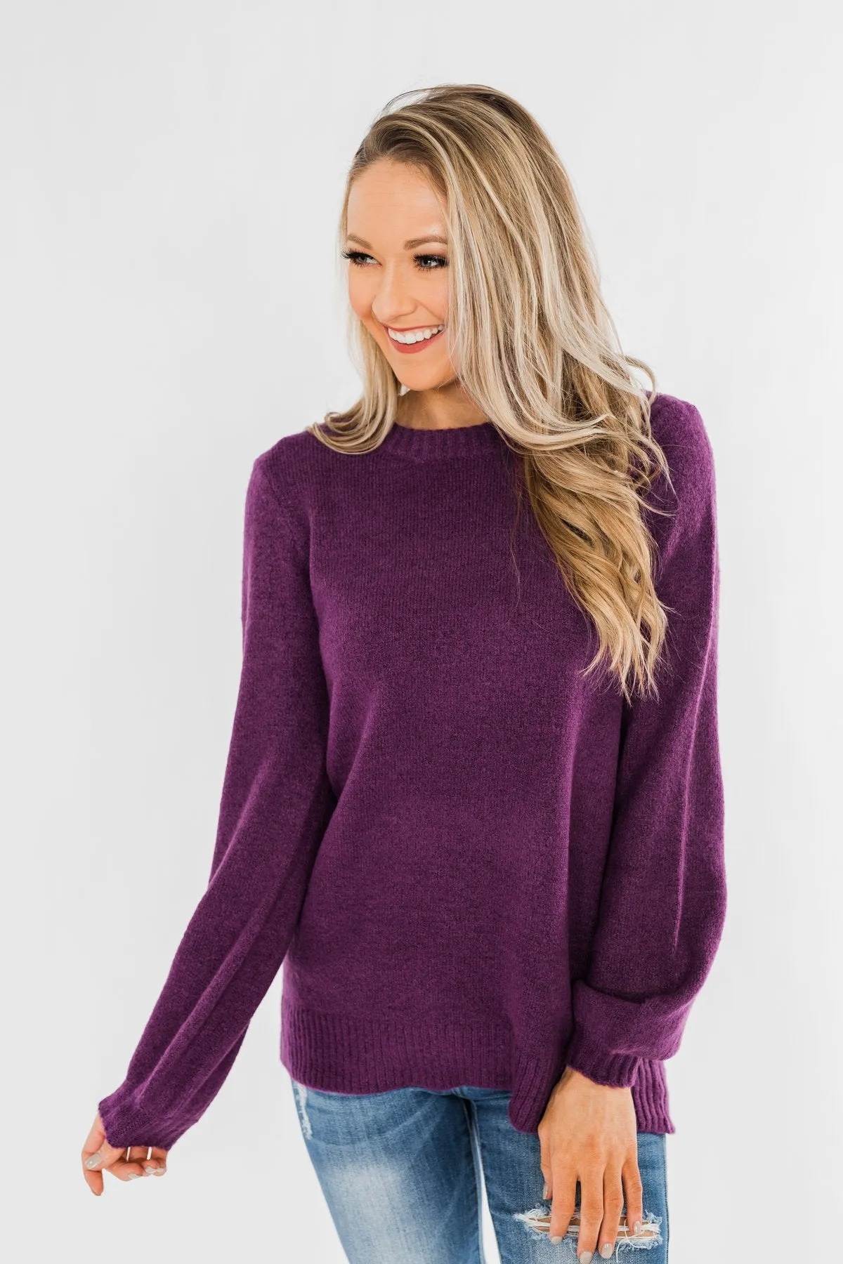 Stealing Your Time Knit Sweater- Plum