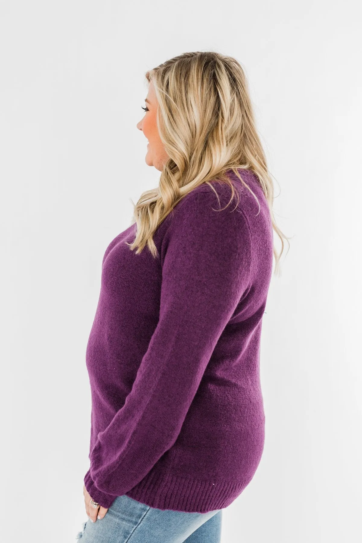 Stealing Your Time Knit Sweater- Plum