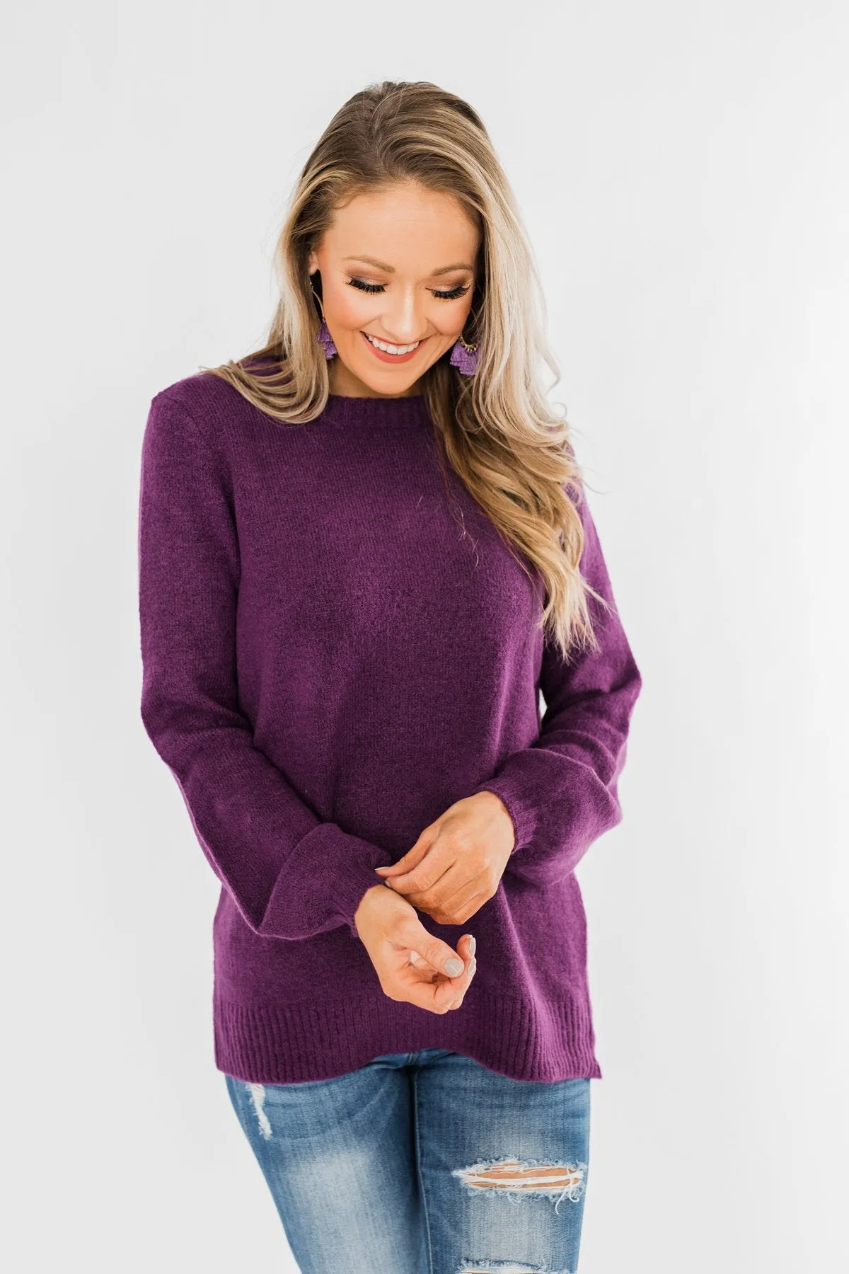 Stealing Your Time Knit Sweater- Plum
