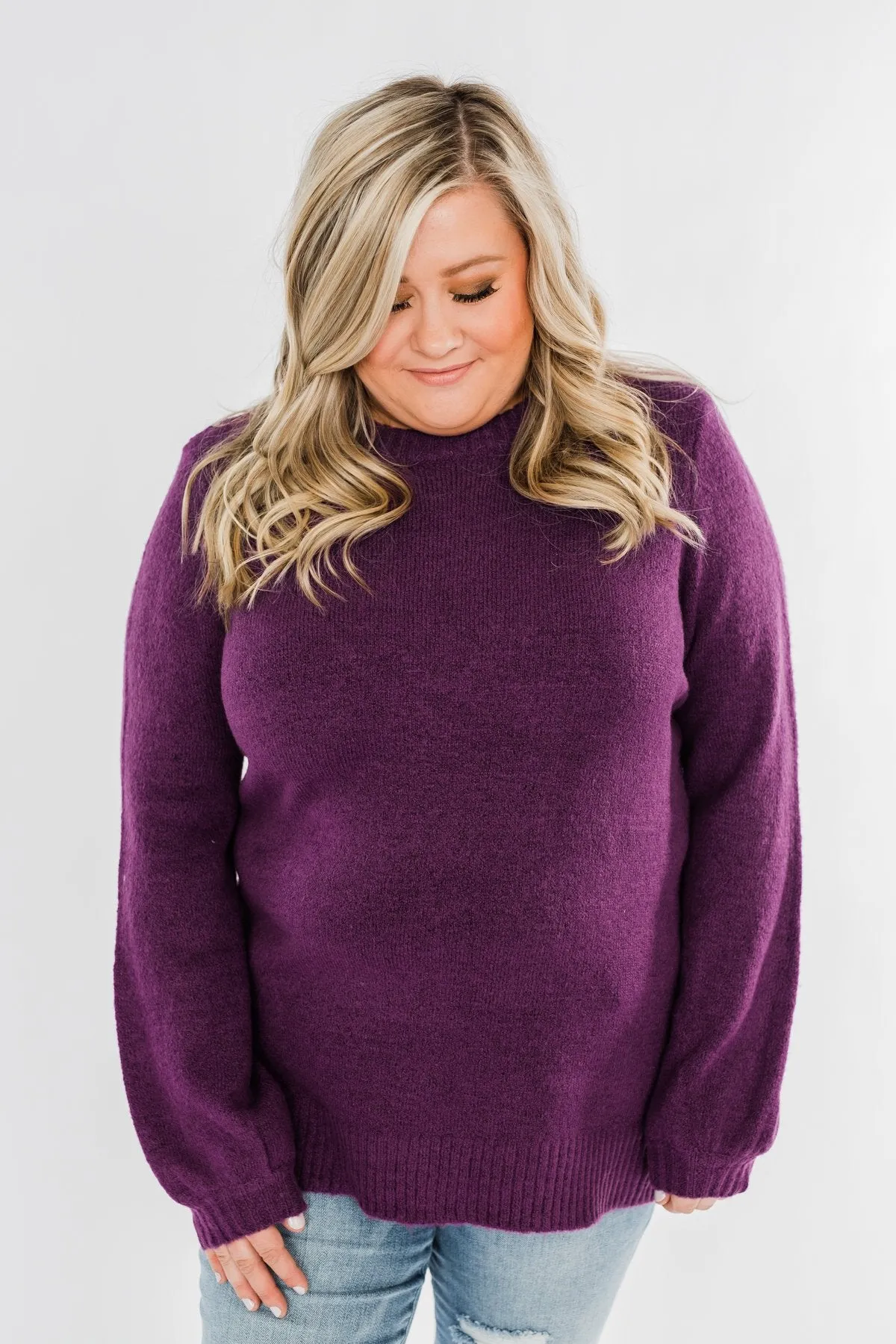 Stealing Your Time Knit Sweater- Plum