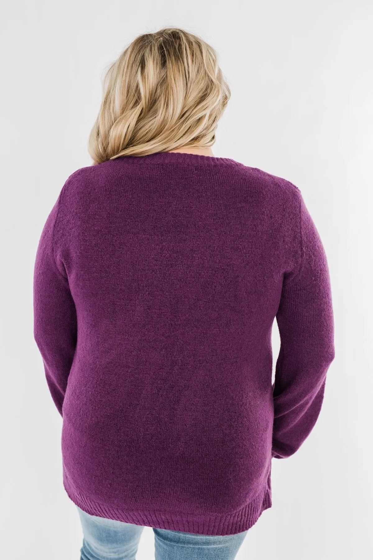 Stealing Your Time Knit Sweater- Plum