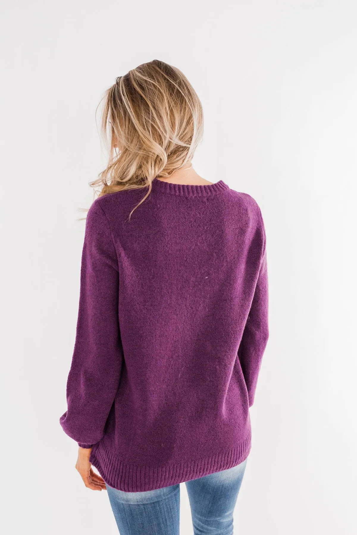 Stealing Your Time Knit Sweater- Plum