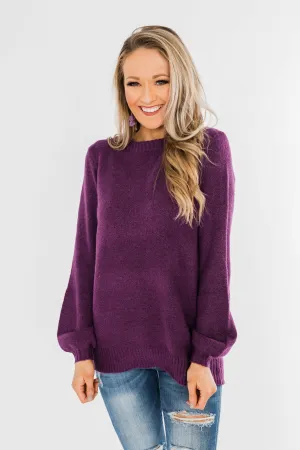 Stealing Your Time Knit Sweater- Plum