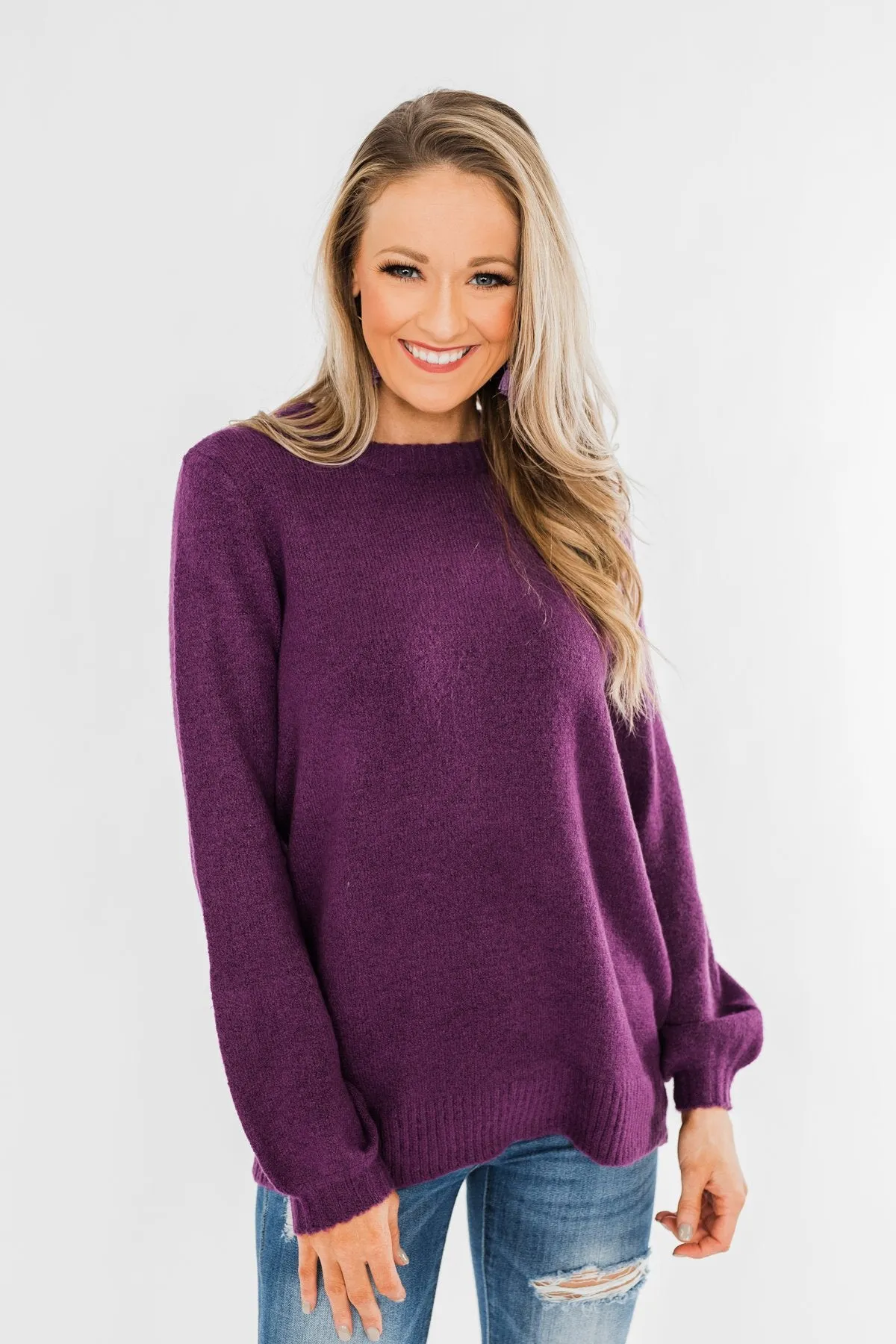 Stealing Your Time Knit Sweater- Plum