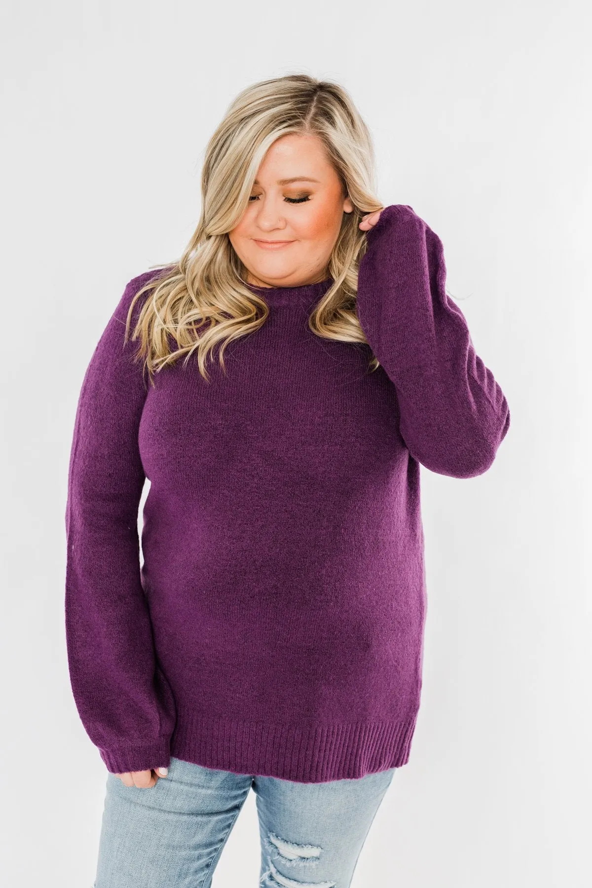 Stealing Your Time Knit Sweater- Plum