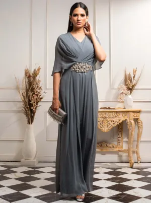 Stone Blue Draped Jumpsuit