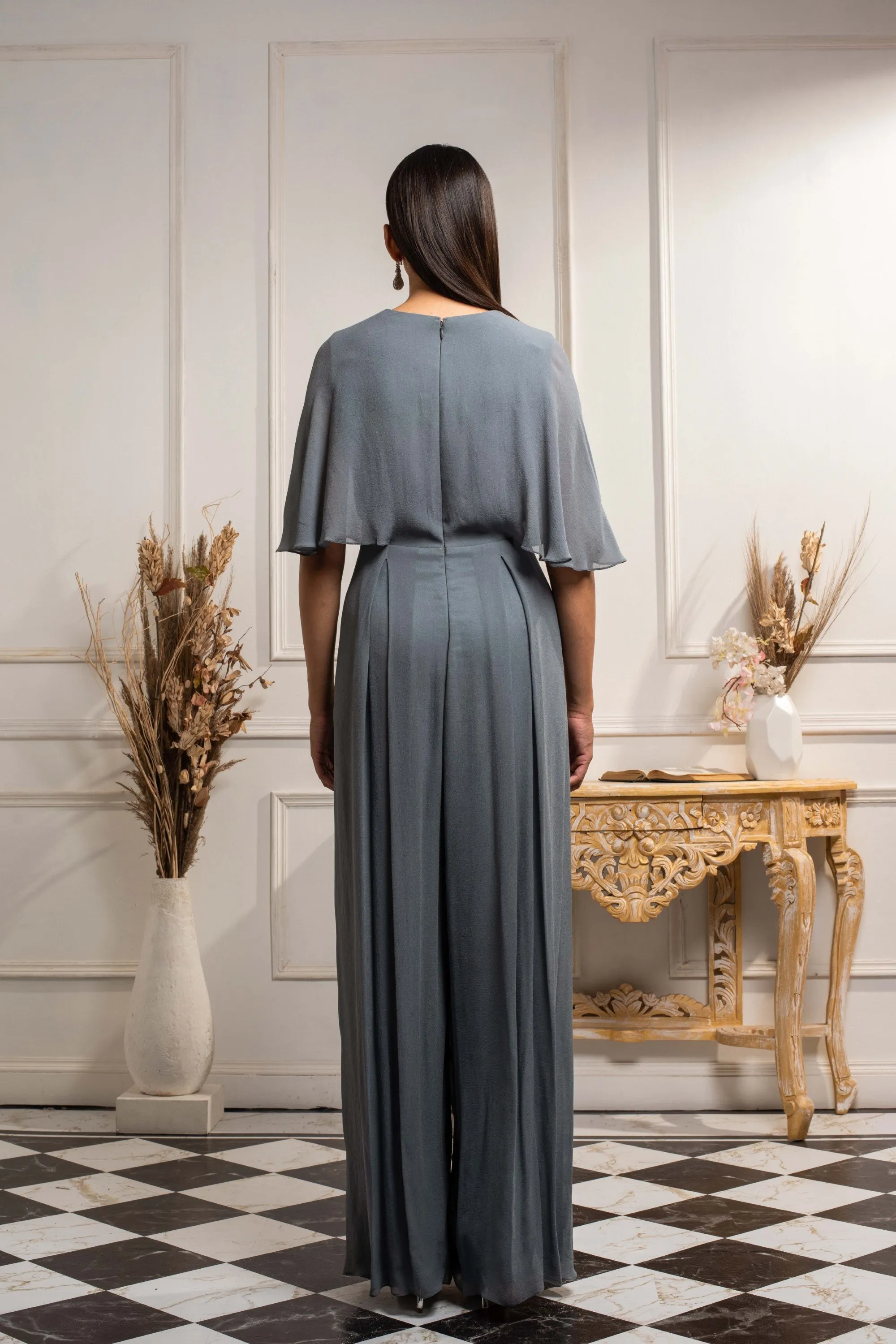 Stone Blue Draped Jumpsuit