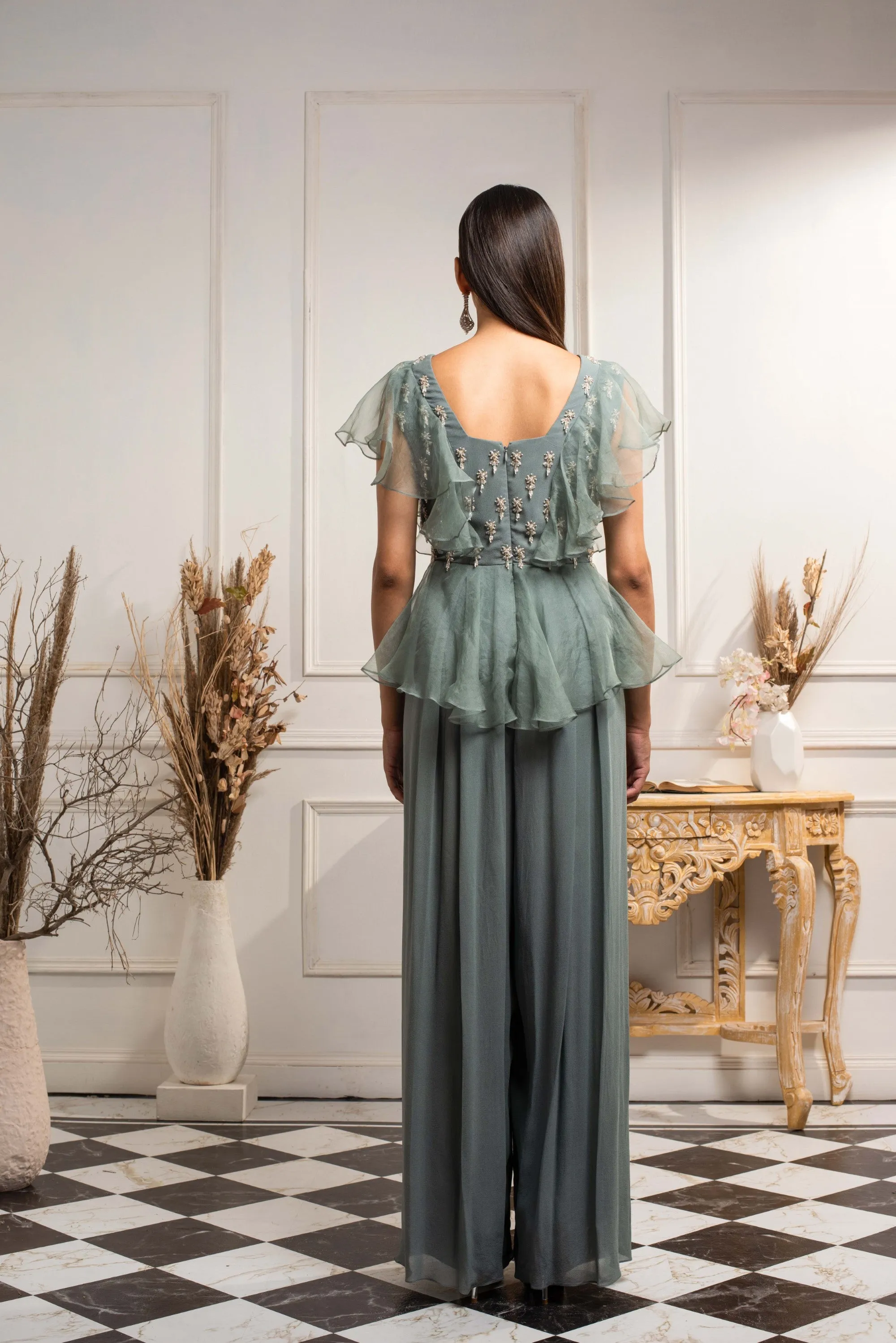Stone Blue Embellished Jumsuit