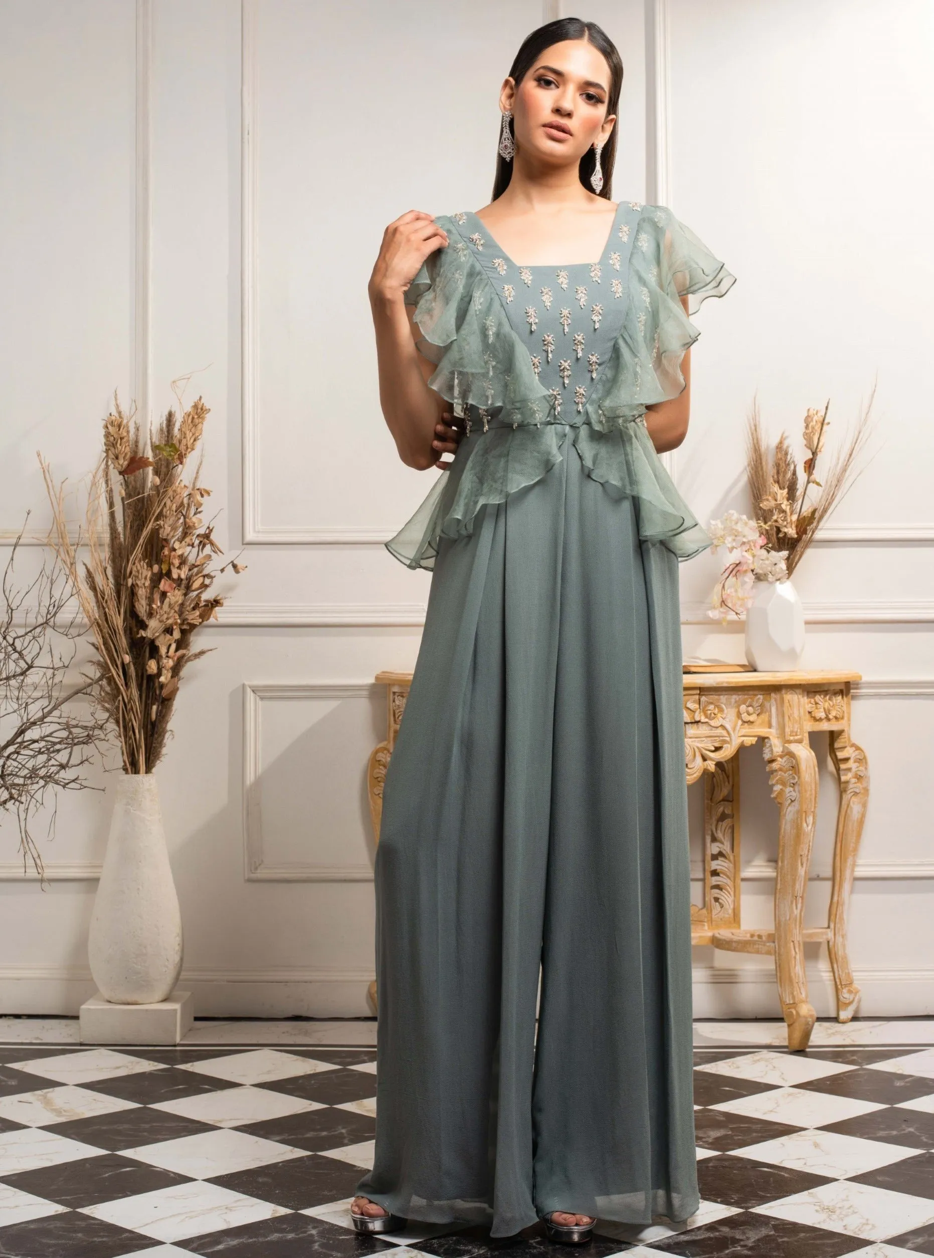 Stone Blue Embellished Jumsuit