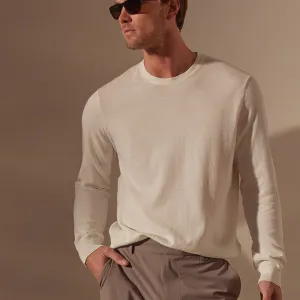 Stretch Cotton Crew Sweater - White