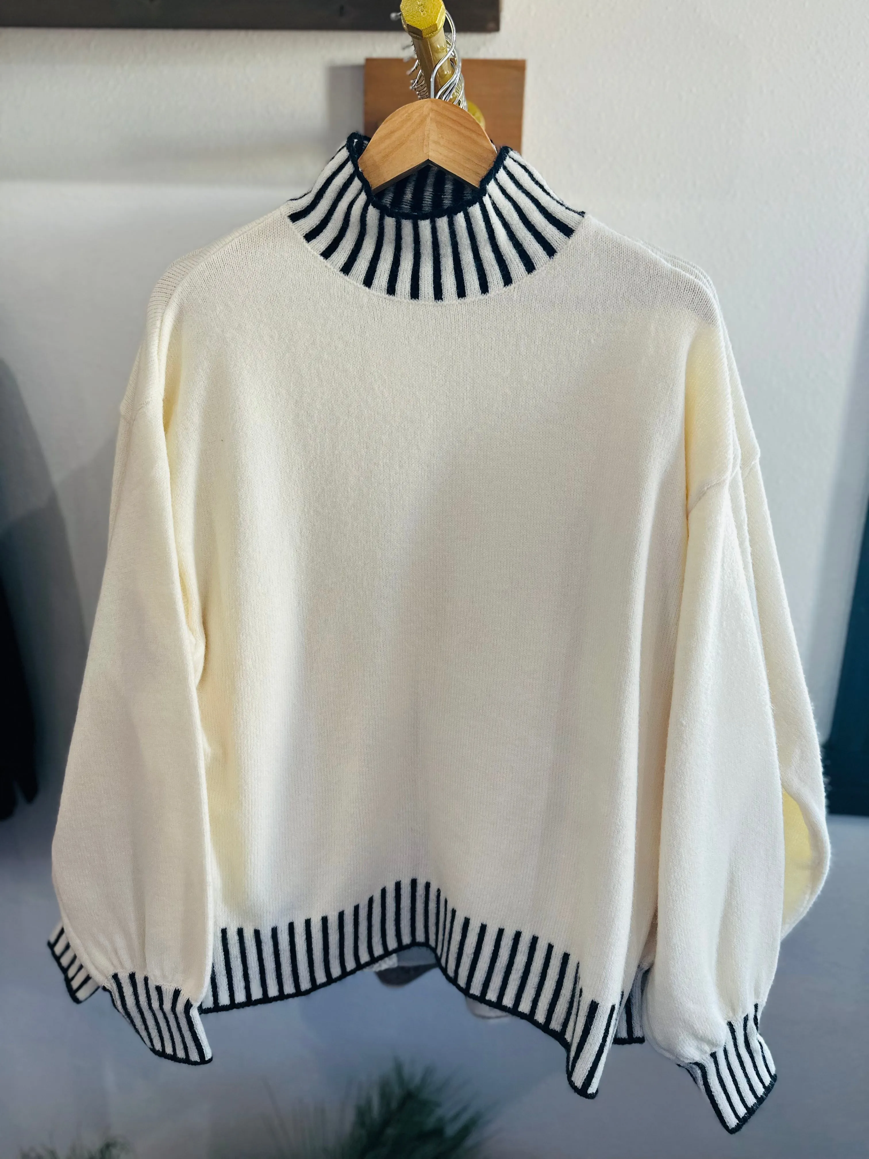 Tabby- Mock Neck Sweater With Stitch Detail