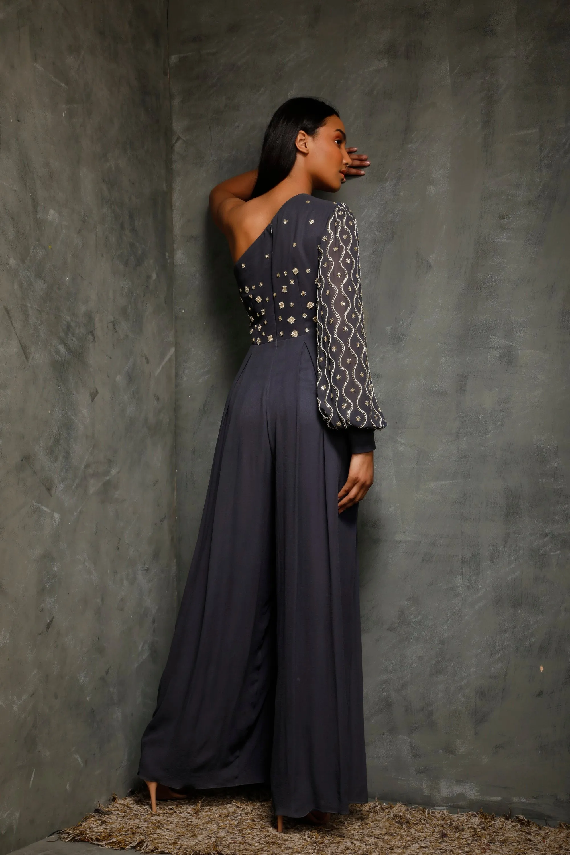 Teal Blue One Shoulder Jumpsuit