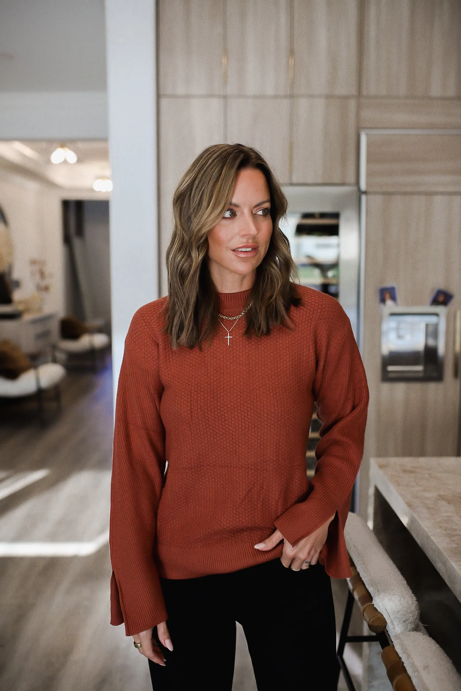 Textured Round Neck Long Sleeve Sweater