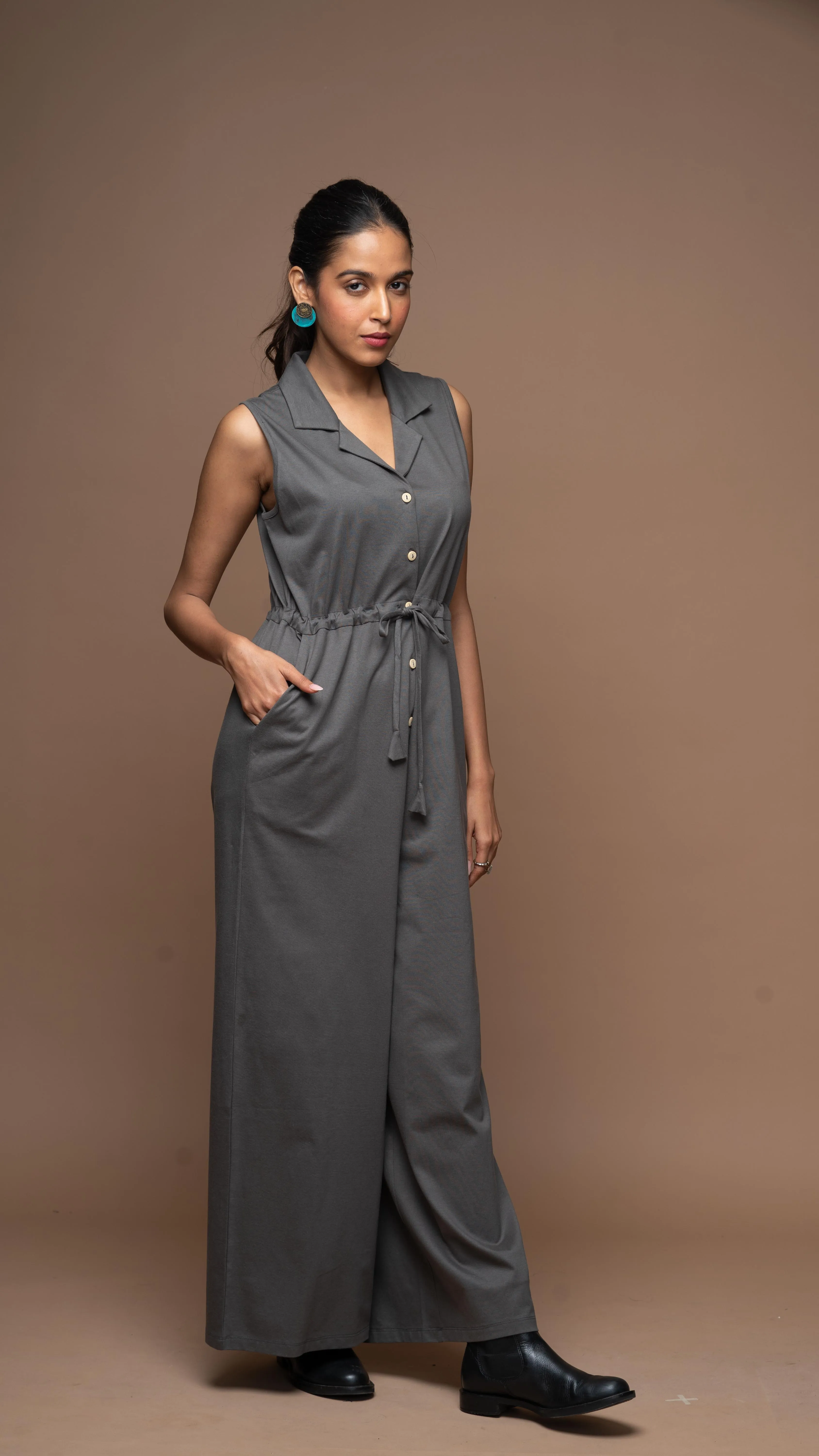 The Collared Look Jumpsuit in Steel Gray