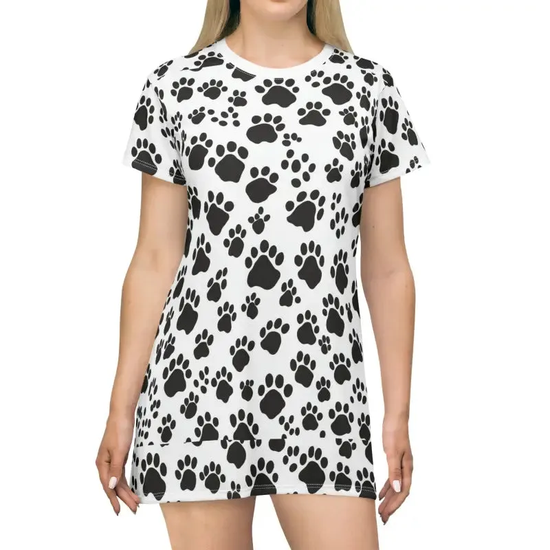 Trendy Paw Print Shirt Dress for Cat Lovers