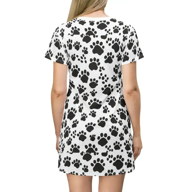 Trendy Paw Print Shirt Dress for Cat Lovers