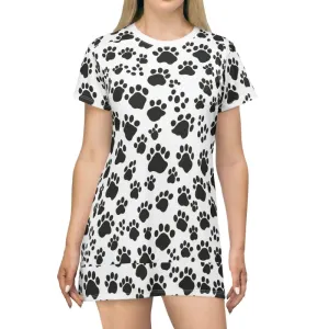 Trendy Paw Print Shirt Dress for Cat Lovers