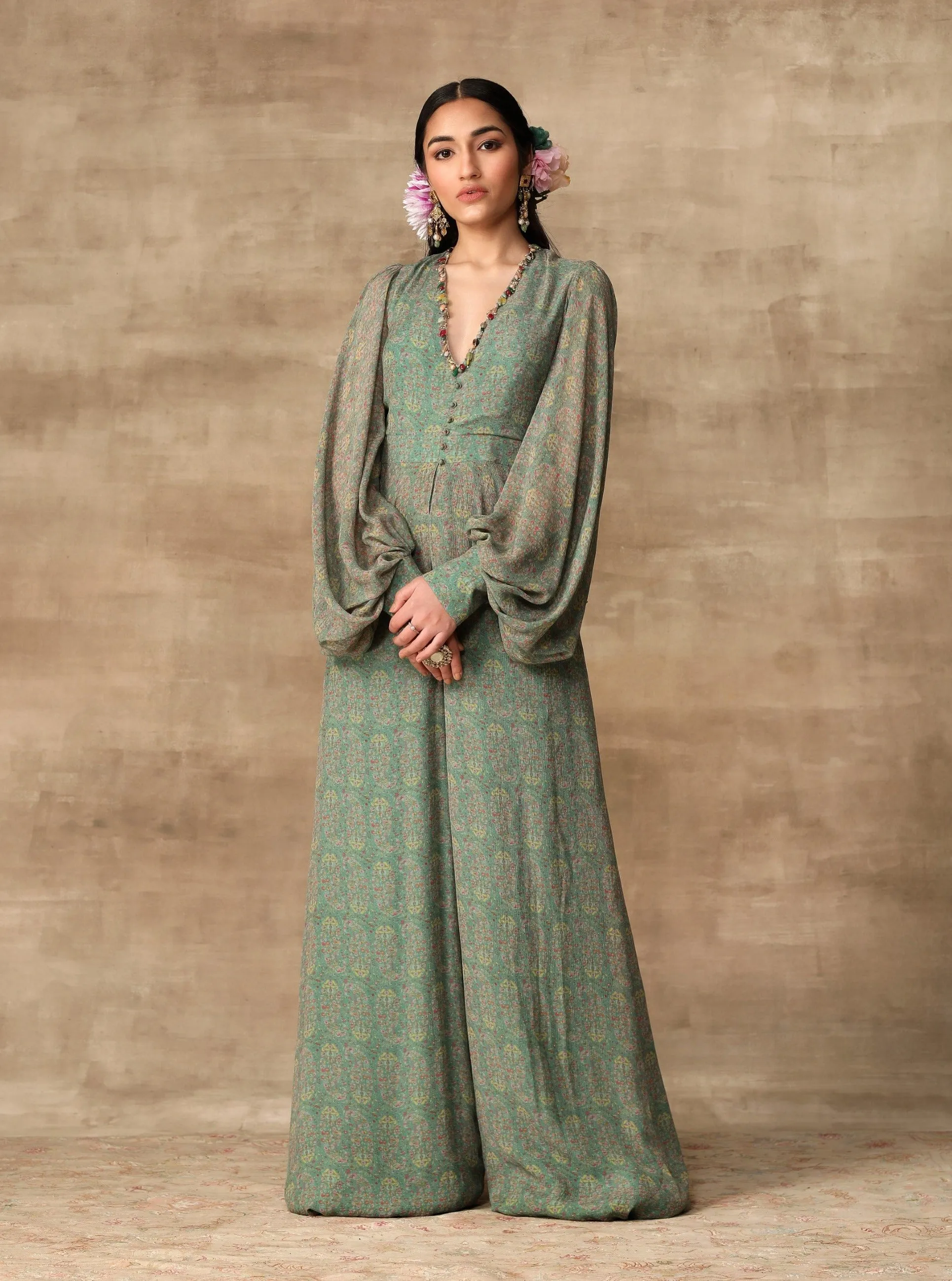 Turquoise Paisley Printed Peplum Jumpsuit