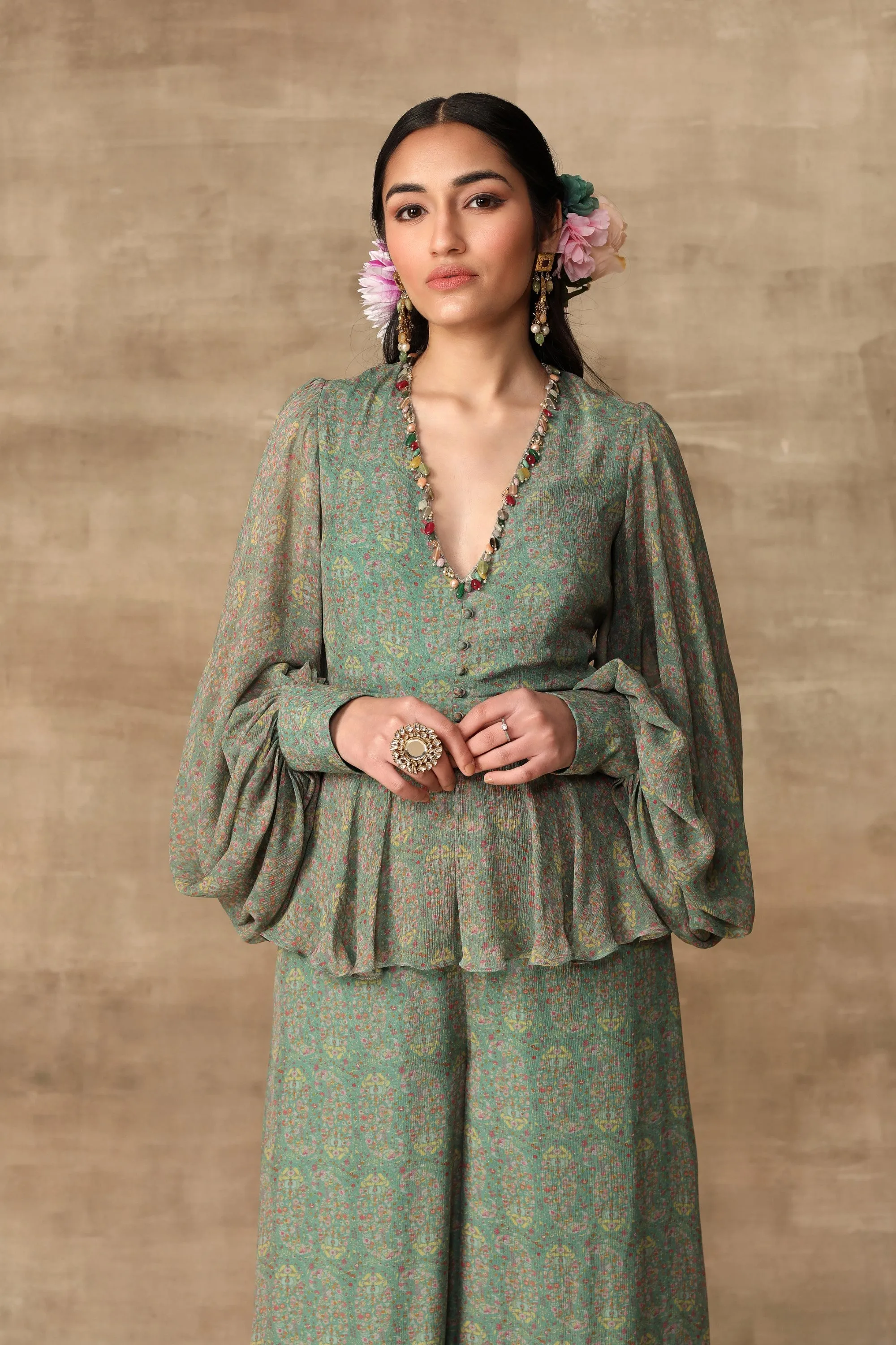 Turquoise Paisley Printed Peplum Jumpsuit