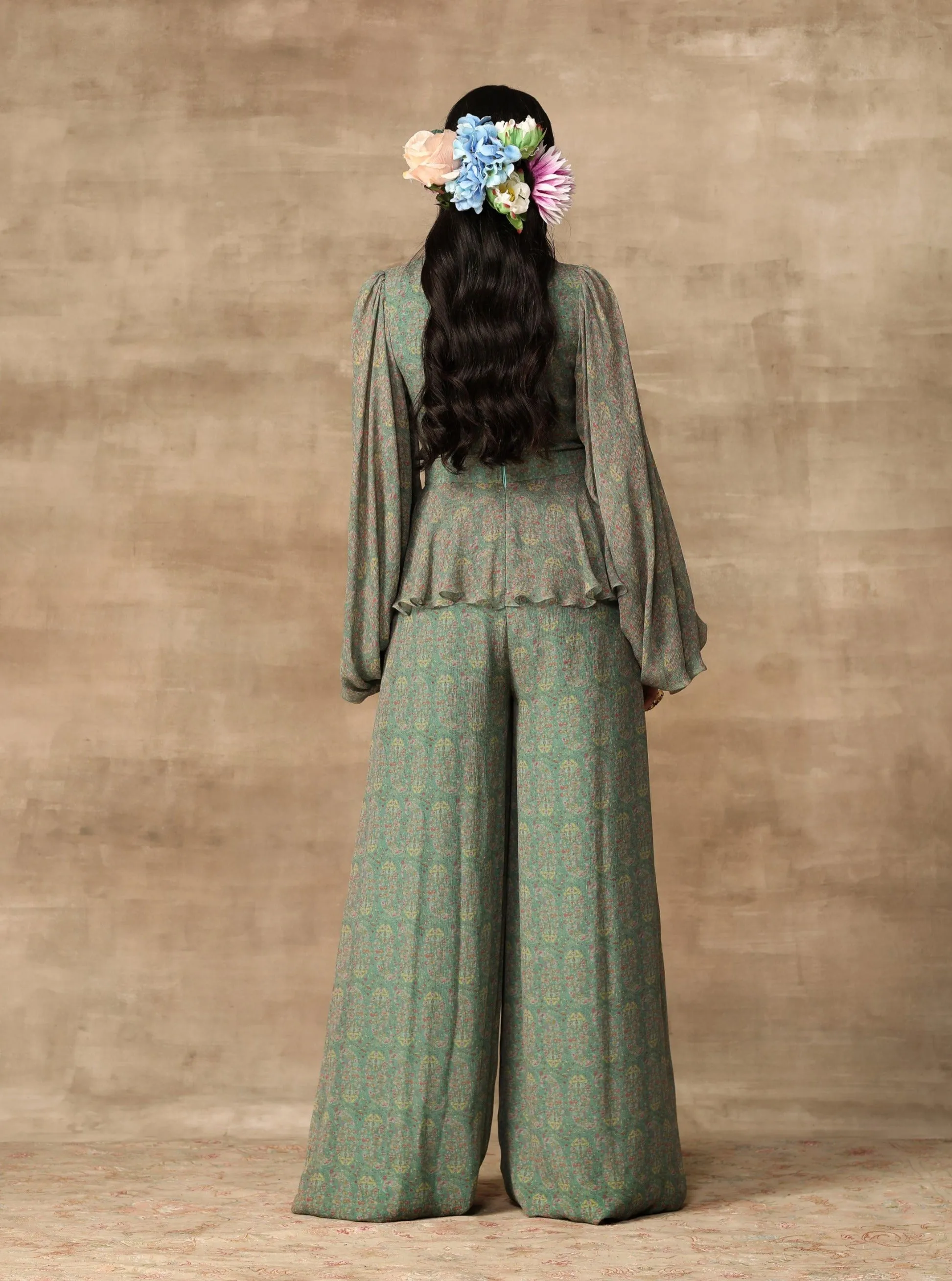 Turquoise Paisley Printed Peplum Jumpsuit