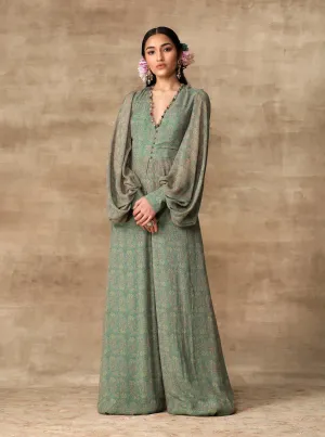 Turquoise Paisley Printed Peplum Jumpsuit