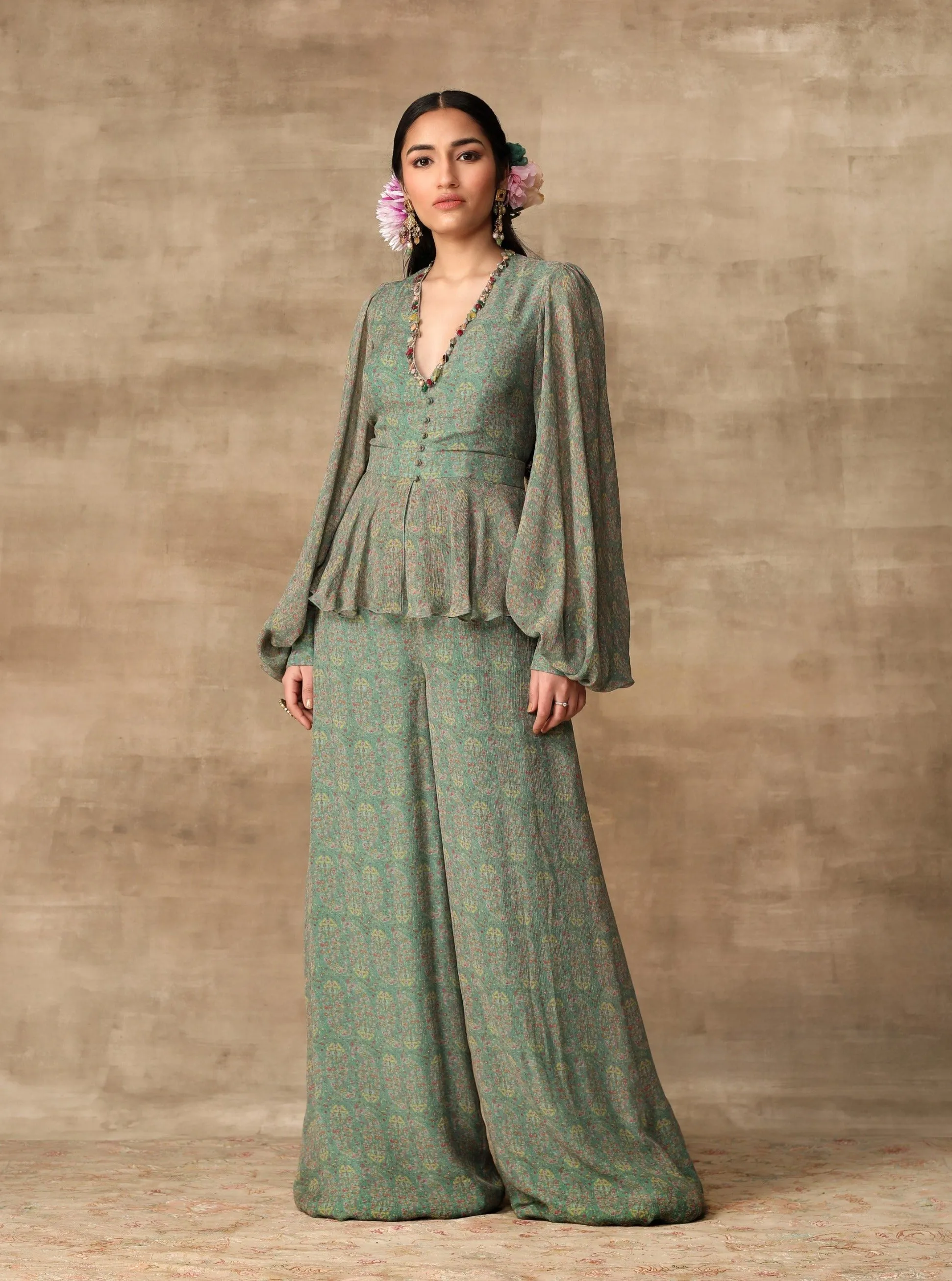 Turquoise Paisley Printed Peplum Jumpsuit