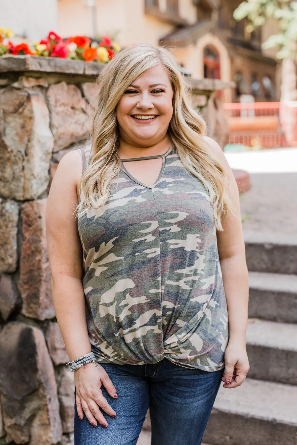 Twist of Camo Keyhole Tank Top