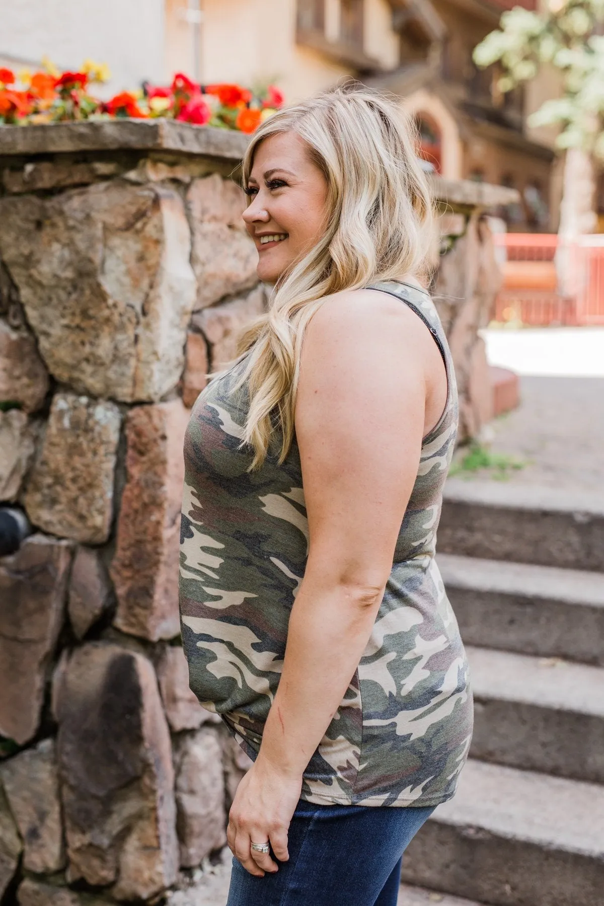 Twist of Camo Keyhole Tank Top