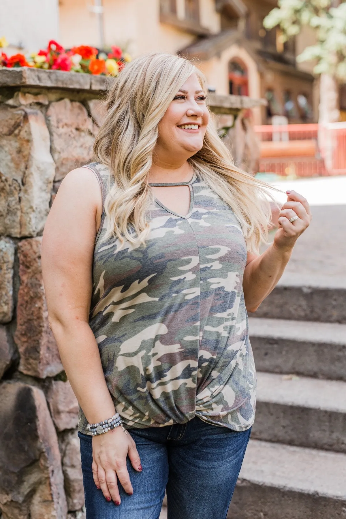 Twist of Camo Keyhole Tank Top