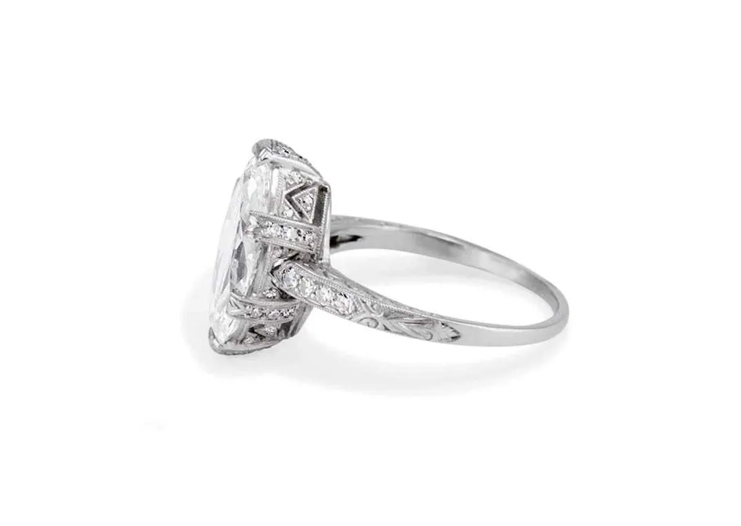 Unique Marquise Shape Moissanite Engagement Ring, 4.07carat Vintage Hidden Halo 14k White Gold Handmade Desing, Anniversary Gift