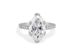 Unique Marquise Shape Moissanite Engagement Ring, 4.07carat Vintage Hidden Halo 14k White Gold Handmade Desing, Anniversary Gift